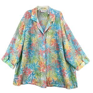 Cathy Daniels Womens Top Plus Size 1X Semi Sheer Button Down Collared Colorful